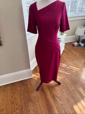 LK Bennett Structured Asymmetric Midi Dress in Deep Rose